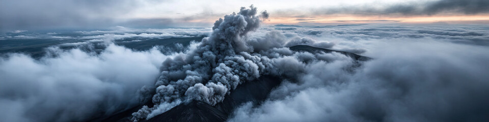 Fototapeta premium Aerial View of Volcanic Eruption and Ash Plume