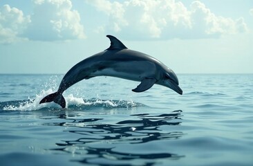 dolphin jumping out of water against the backdrop of sea and sky