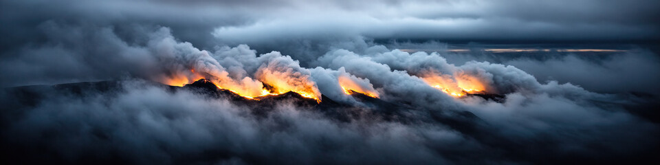 Fototapeta premium Nighttime Volcanic Eruption with Cloud Cover