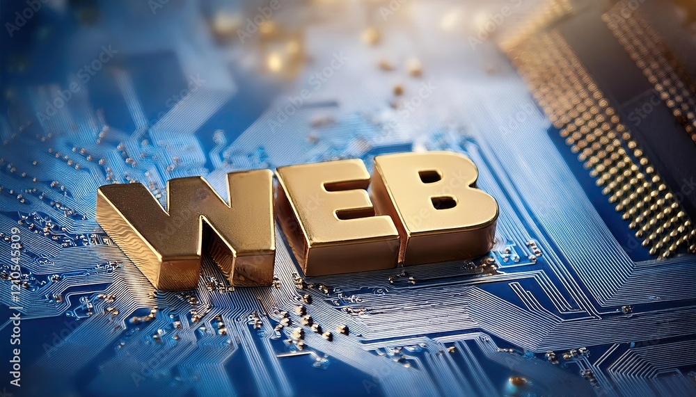 Aufkleber golden 'web' text on circuit board background for technology themes