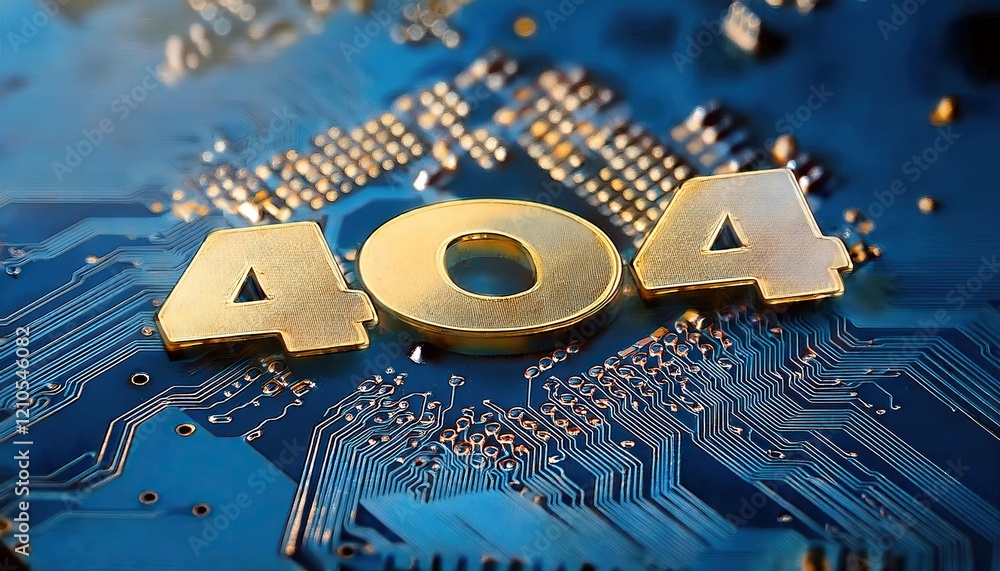 Poster 404 error code on a circuit board background