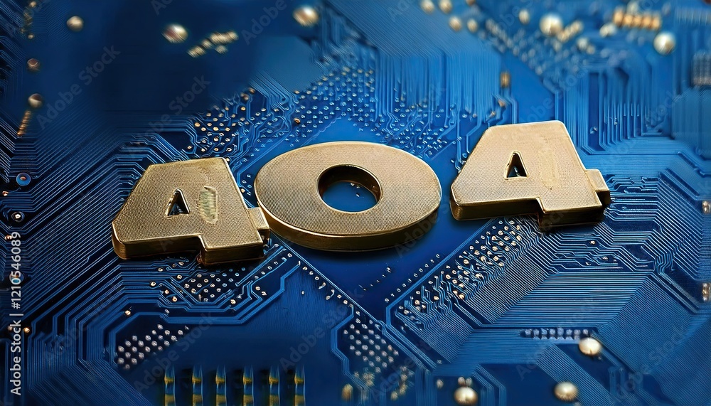 Poster 404 error code on blue circuit board background