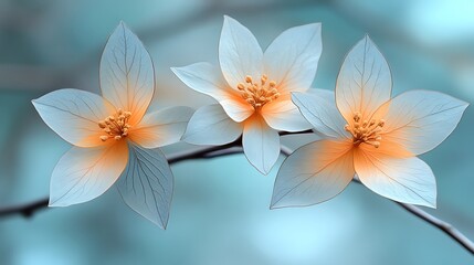 Fototapeta premium Three Delicate Pastel Flowers on a Branch