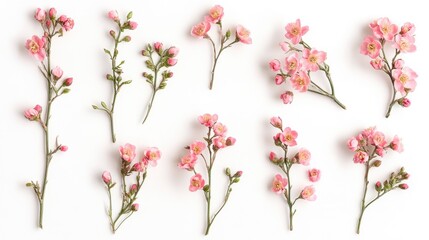 Lovely Pink Wax Flower Twigs Arranged in Various Positions for Elegant Isolated Floral Display