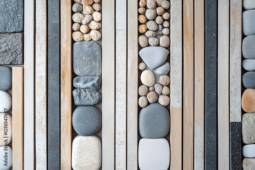 Poster this calming nordic background showcases natural stone and wooden panels arranged in linear patterns