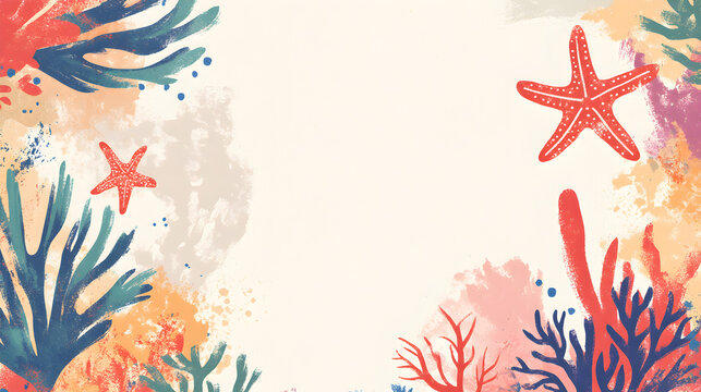 fondo con textura marina con elementos del mar dibujos de corales y estrellas coloridos con espacio de copia para tarjeta o invitacion 