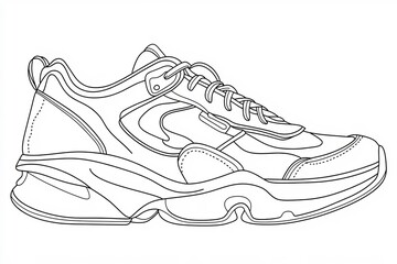 Sneakers sports shoes in a continuous one line isolated white background.