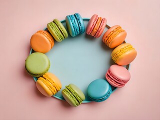 Obraz premium colorful macaroons on a wooden table