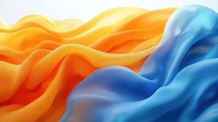 Obraz premium Flowing orange and blue silk fabric, studio shot, waves, textile background, fashion