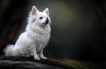 Portrait photograph of a white American Spitz