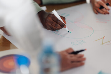 Business people planning strategy using colorful markers on whiteboard