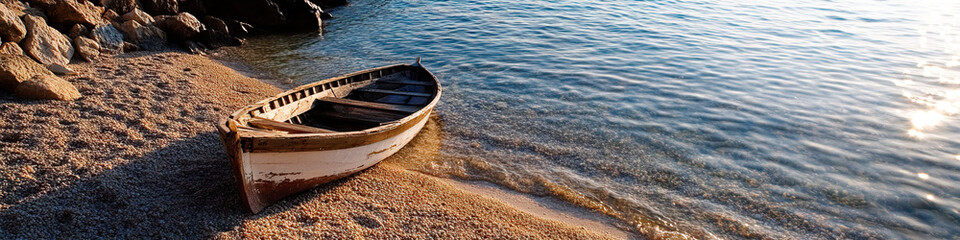 Wooden Rowboat on Pebble Beach
