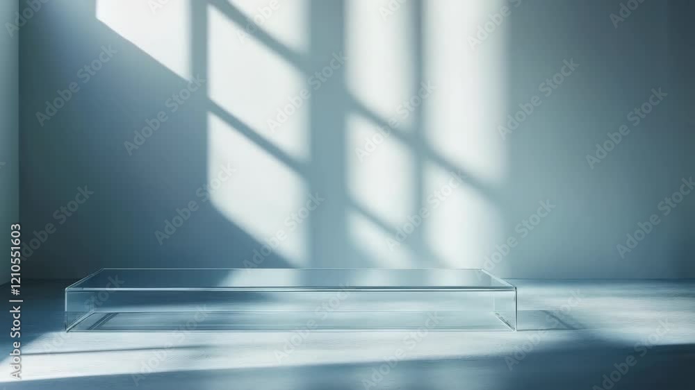 Poster sunlight shadows dance on minimalist transparent object in modern space