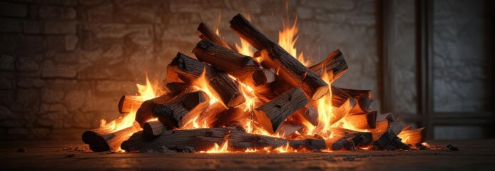 crackling fire casts a warm glow on the walls, winter wonderland, festive decor, wooden mantel