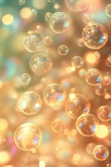 Naklejka premium This glamorous backdrop showcases glowing holographic bubbles against a champagne gold gradient, exuding elegance and festivity with ample space for text overlay in high definition