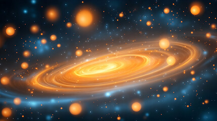 Obraz premium Orange and blue spiral galaxy, cosmic dust, starfield background, abstract space art for science fiction visuals