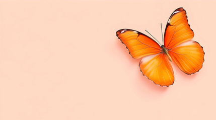 Orange butterfly on pastel pink background, copy space. Perfect for spring, summer, nature, or greeting card design