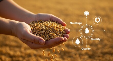Golden wheat grain emphasizing moisture and quality control for sustainable crop yield and eco-friendly agricultural practices supporting efficient production and optimized field management