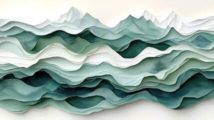Obraz premium Abstract Layered Green And White Mountain Landscape