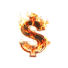 Flaming Dollar Sign Financial Power Symbol Burning Money