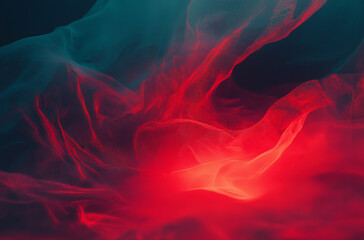Obraz premium Red and Blue Light with Flowing Flames, Surreal Abstract Shapes on a Dark Gradient Background, Featuring Glowing Particles, Optical Flares, and Soft Lighting Effects for a Mystical Atmosphere