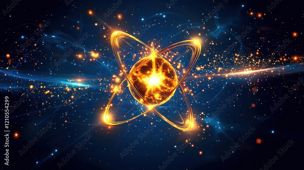 Aufkleber exploring atomic energy concepts science lab digital art cosmic environment close-up view