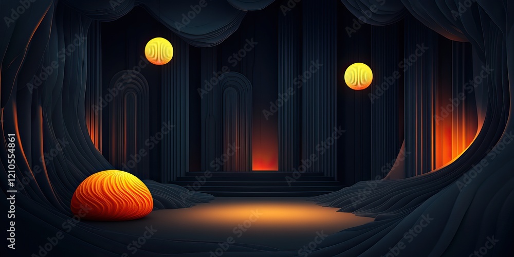 Aufkleber a captivating spring backdrop features glowing orbs and textured formations, creating an enchanting 