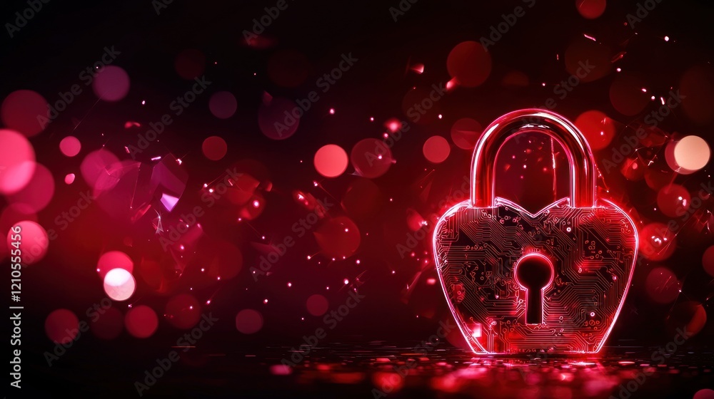 Poster secure your data red heart lock against a sparkling red background digital concept abstract view