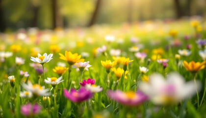 Obraz premium Pradera de flores súper bonita. Fondo primaveral