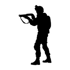 Soldier pointing shotgun silhouette vector image