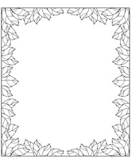 Vertical frame of leaves - vector linear picture for coloring. Outline. Rectangular frame of leaves for coloring book or text decoration