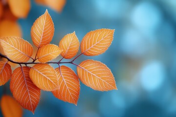 Close-up of vibrant orange autumn leaves with textured background