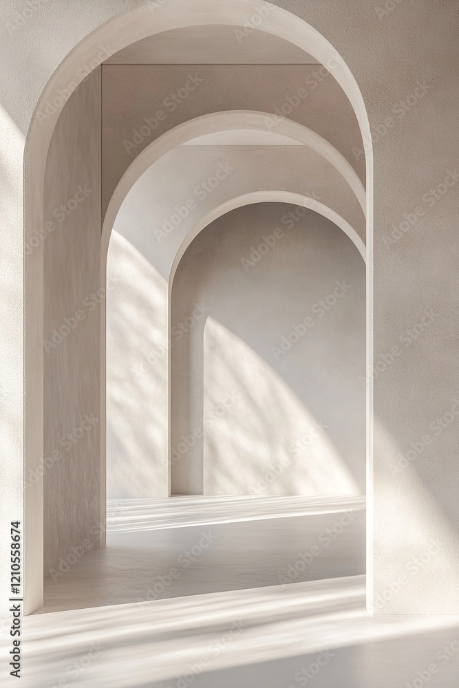 Aufkleber minimalist design features smooth white walls and arched openings allowing gentle natural light to i