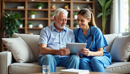 Compassionate Caregivers Providing Assistance to Seniors with Technology in a Nursing Facility