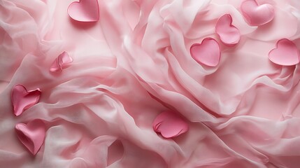 Obraz premium Pink heart shapes on draped pink fabric