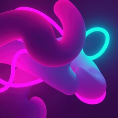 Obraz premium Vibrant neon abstract shapes with glowing twists and loops in dark setting