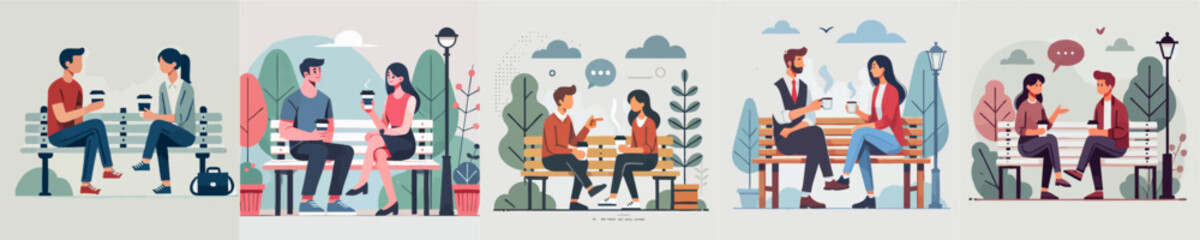 vector of a man and a woman sitting together with a glass of drink