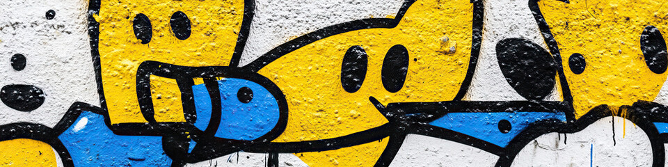 Graffiti Mural Detail: Yellow and Blue Cartoon Figures