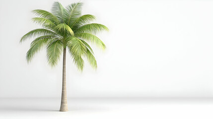 Obraz premium Single palm tree against white background, minimal tropical scene, ideal for travel or vacation brochures