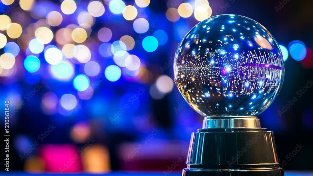 Poster reflective crystal ball with colorful lights in the background creating an enchanting atmosphere