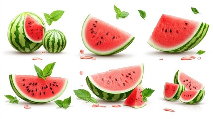 Naklejka premium Fresh Watermelon Slices on White Background. Generative AI