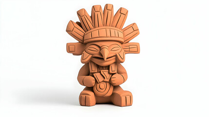 Terracotta figurine, ancient deity, Mesoamerican style, isolated white background, cultural artifact