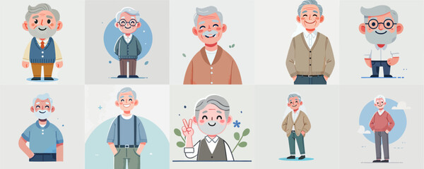 cartoon vector of an elderly person posing and smiling