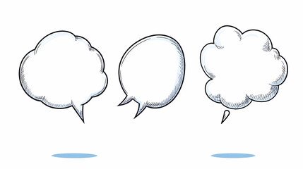 Three hand-drawn speech bubbles on white background for communication design