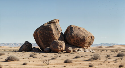 Set of massive boulders in a dry desert landscape