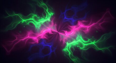 Obraz premium Vibrant abstract energy with neon green, pink, and blue swirls on dark background