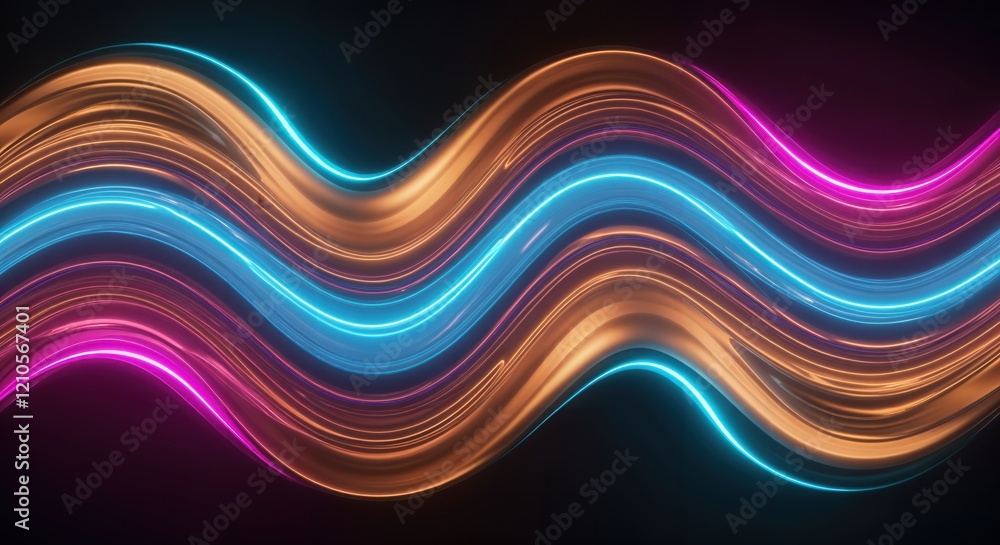 Poster vibrant neon waves with glowing effects in dynamic abstract pattern