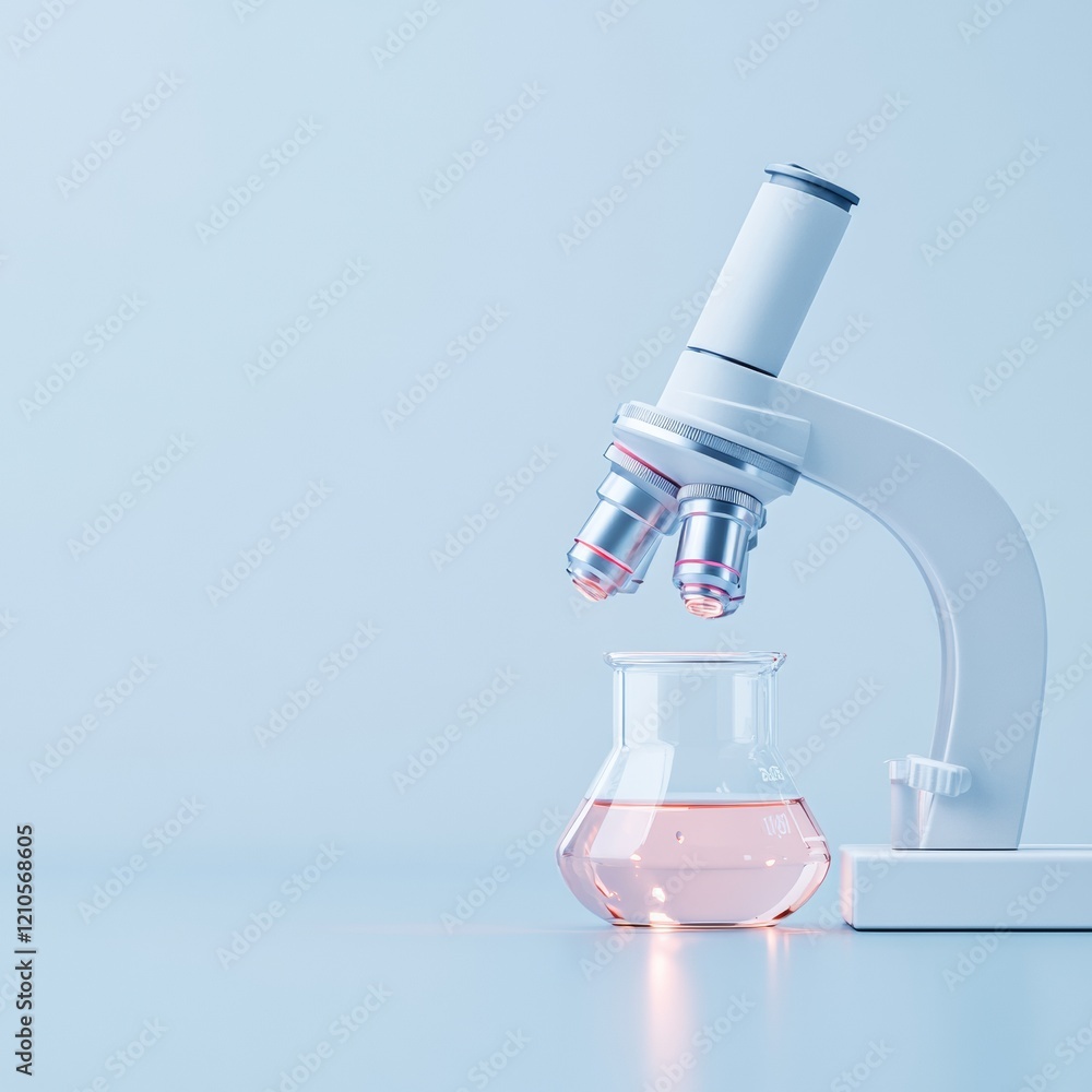 Poster minimalist scientific display sleek digital microscope with glass flask - cutting-edge environmental