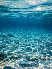 Crystal Clear Underwater Ocean Scene with Sunlight Rays and Sandy Seabed : Generative AI