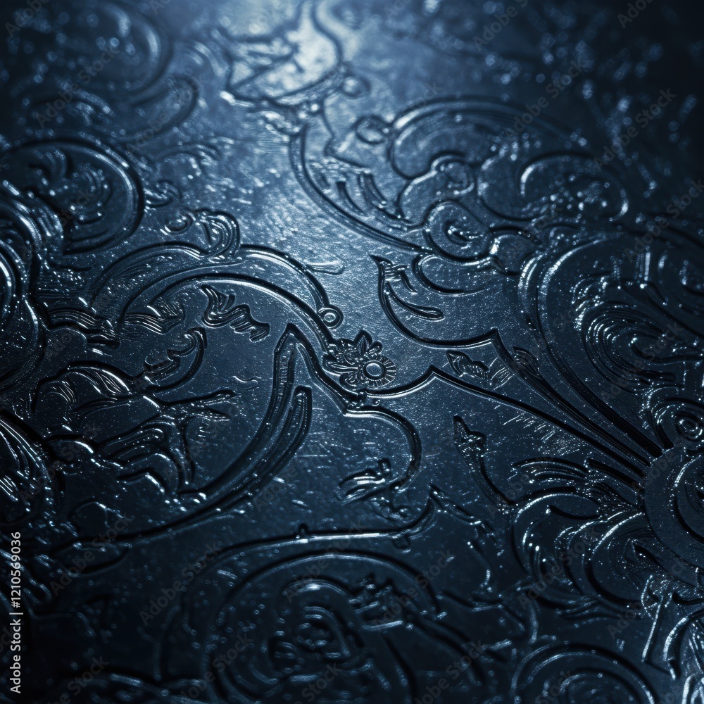Poster intricate embossed pattern on metallic surface with ornate details and elegant texture